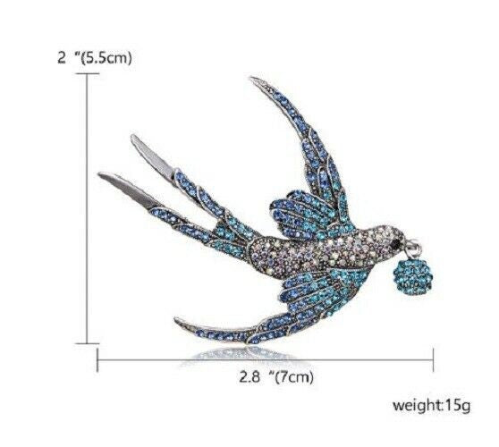 Stunning diamonte silver plated vintage look flying bird christmas brooch pin b6