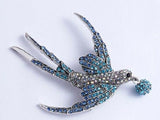 Stunning diamonte silver plated vintage look flying bird christmas brooch pin b6