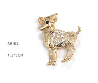 Aries brooch ram vintage look gold plated zodiac broach astrology luck pin k29