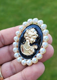 Jubilee Queen Brooch Vintage Look Cameo Beauty Broach Gold Plated Lady Pin K33