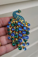 Peacock Brooch Vintage Look Queen Broach Gold Plated Celebrity Hollywood Pin K44