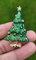 Christmas Tree Brooch Gold Green White Plated Broach Celebrity Queen PIN i17 New