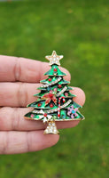 Christmas Tree Brooch Gold Plated Broach Colour Stones Celebrity Queen PIN i13