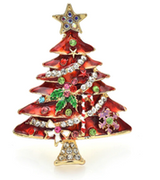 Christmas Tree Brooch Gold Plated Broach Colour Stones Celebrity Queen PIN i13