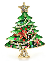 Christmas Tree Brooch Gold Plated Broach Colour Stones Celebrity Queen PIN i13