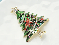 Christmas Tree Brooch Gold Plated Broach Colour Stones Celebrity Queen PIN i13