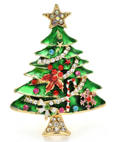 Christmas Tree Brooch Gold Plated Broach Colour Stones Celebrity Queen PIN i13