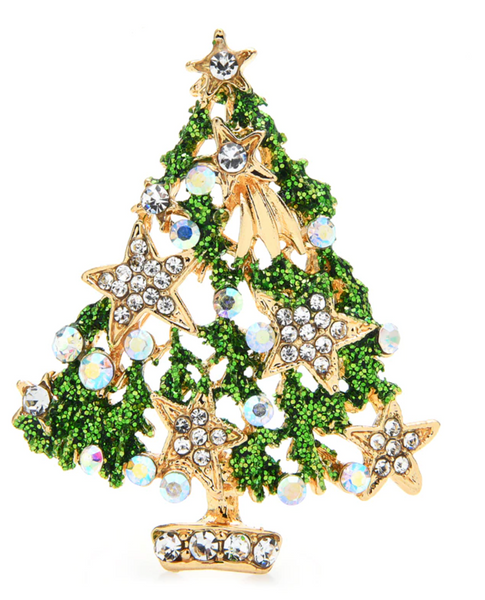 Christmas Tree Brooch Vintage look Gold plated broach Celebrity Queen pin i22