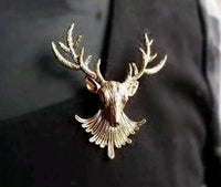 Stunning gold plated retro style christmas reindeer head brooch cake pin b16