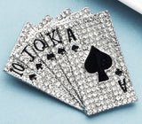 Poker cards brooch vintage look stunning diamonte silver plated christmas pin j8