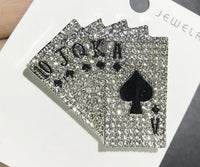 Poker cards brooch vintage look stunning diamonte silver plated christmas pin j8