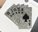 Poker cards brooch vintage look stunning diamonte silver plated christmas pin j8