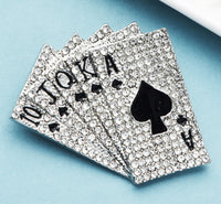 Poker cards brooch vintage look stunning diamonte silver plated christmas pin j8