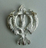 Stunning diamonte silver plated sikh khanda brooch cake pin singh turban dumala