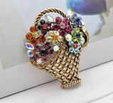 Vintage look gold plated basket flowers brooch suit coat broach pin collar ggg37