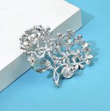 Flower brooch vintage look stunning diamonte silver plated christmas pin jjj4