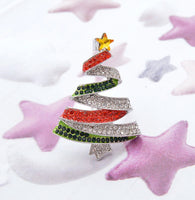 Vintage look stunning diamonte silver plated christmas tree brooch cake pin jjj3