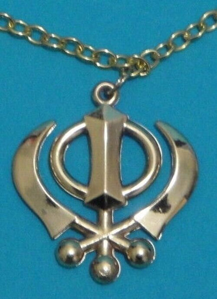 Unisex  3d gold plated punjabi sikh khanda pendant - ideal for car rear mirror