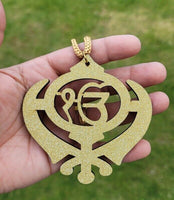 Ek onkar khanda sikh wooden gold colour pendant evil protection car hanger aaaj