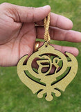 Ek onkar khanda sikh wooden gold colour pendant evil protection car hanger aaaj