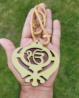 Ek onkar khanda sikh wooden gold colour pendant evil protection car hanger aaaj