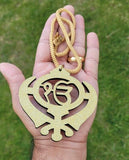 Ek onkar khanda sikh wooden gold colour pendant evil protection car hanger aaaj