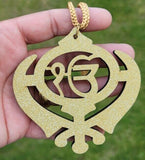 Ek onkar khanda sikh wooden gold colour pendant evil protection car hanger aaaj