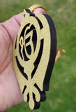 Ek onkar khanda sikh wooden gold colour pendant evil protection car hanger aaaj