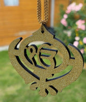 Ek onkar khanda sikh wooden gold colour pendant evil protection car hanger aaaj