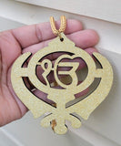 Ek onkar khanda sikh wooden gold colour pendant evil protection car hanger aaaj