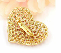 Vintage look gold plated red stones heart brooch suit coat broach cake pin ao4