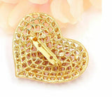 Vintage look gold plated red stones heart brooch suit coat broach cake pin ao4