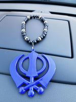 Singh kaur punjabi sikh blue khanda pendant car rear mirror hanging mala a3