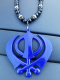 Singh kaur punjabi sikh blue khanda pendant car rear mirror hanging mala a3