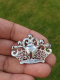 Crown brooch stunning vintage look silver plated stones royal design broach zy4p