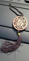 Punjabi sikh wooden ek onkar stunning pendant for car rear mirror red tassel qq1