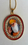 Gold plated stunning sikh singh guru nanak photo large pendant car red os106b