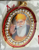 Gold plated stunning sikh singh guru nanak photo large pendant car red os106b