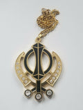 Singh kaur sikh punjabi gold plated black khanda pendant car rear mirror hanging