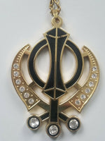 Singh kaur sikh punjabi gold plated black khanda pendant car rear mirror hanging