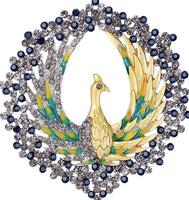 Peacock brooch vintage look stunning diamonte silver plated christmas pin jjj5