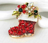 Stunning diamonte gold plated vintage look christmas santa boot brooch pin b49a