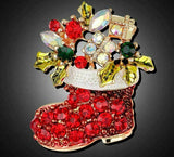 Stunning diamonte gold plated vintage look christmas santa boot brooch pin b49a