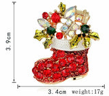 Stunning diamonte gold plated vintage look christmas santa boot brooch pin b49a