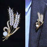 Valentine wheat flower brooch vintage look celebrity broach gold plated pin g85