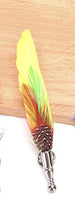 Colourful real feather brooch stunning silver plated vintage look lapel pin gg67