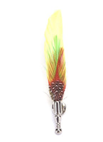 Colourful real feather brooch stunning silver plated vintage look lapel pin gg67