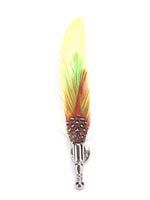 Colourful real feather brooch stunning silver plated vintage look lapel pin gg67