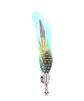 Colourful real feather brooch stunning silver plated vintage look lapel pin gg67