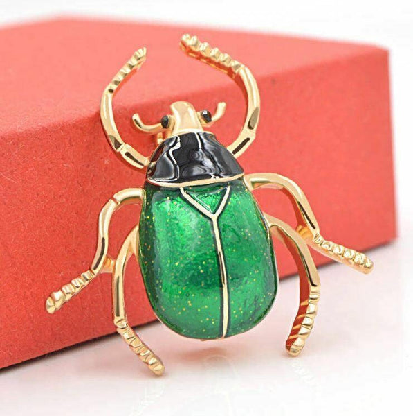 Vintage look gold plated green beetle brooch suit coat broach collar pin gift b3